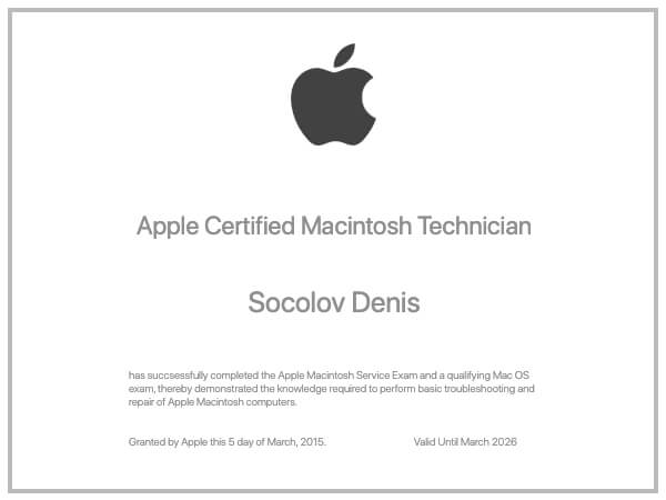 Сертификат Соколов Денис